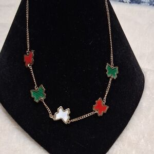 Elegant  Charm Necklace in Red, Green, and White Mariposas